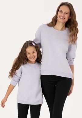 Kız Çocuk Lila Şardonlu Bisiklet Yaka Basic Sweatshirt - 50316810015