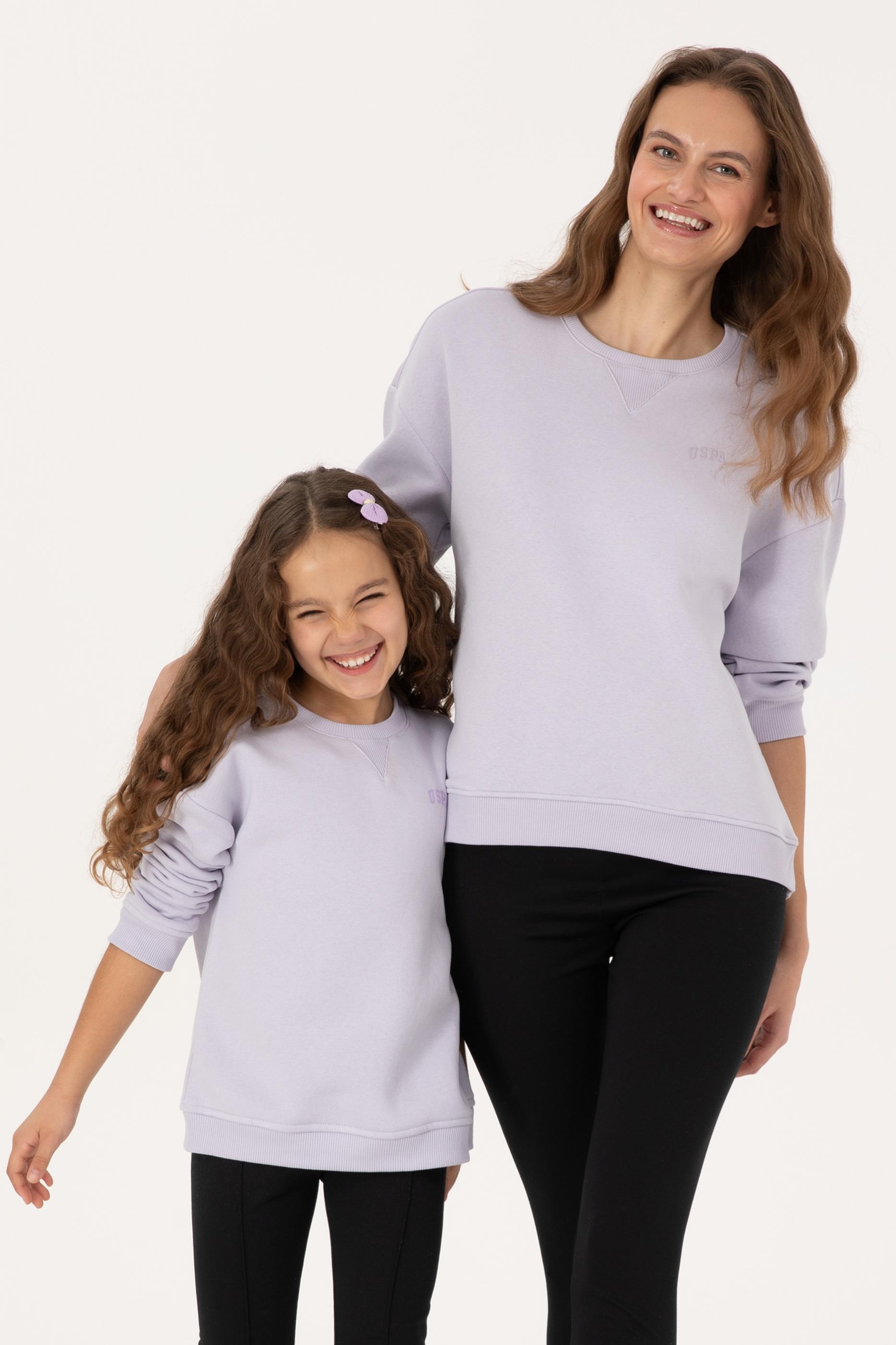 Kız Çocuk Lila Şardonlu Bisiklet Yaka Basic Sweatshirt
