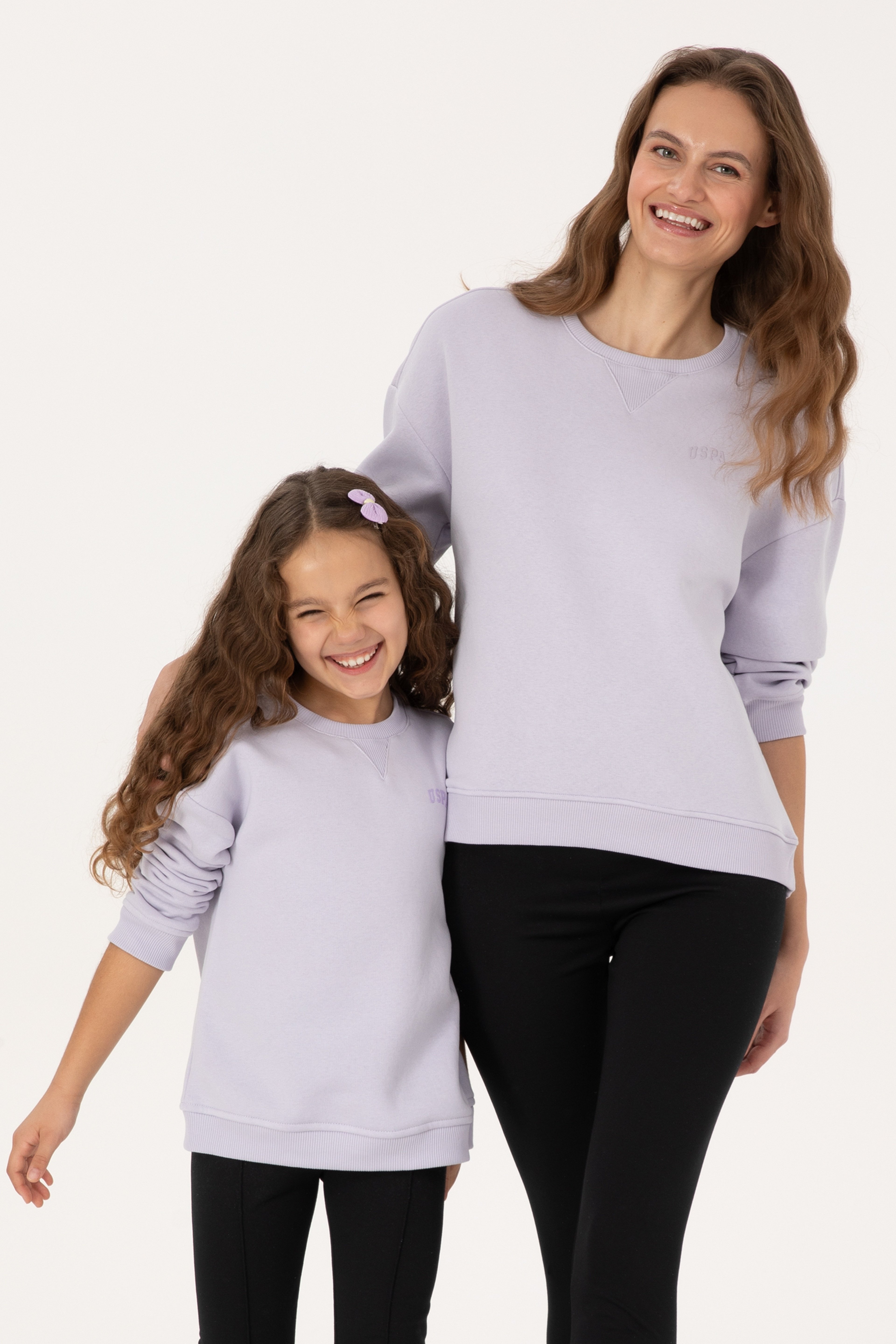 Kız Çocuk Lila Şardonlu Bisiklet Yaka Basic Sweatshirt - Image 2