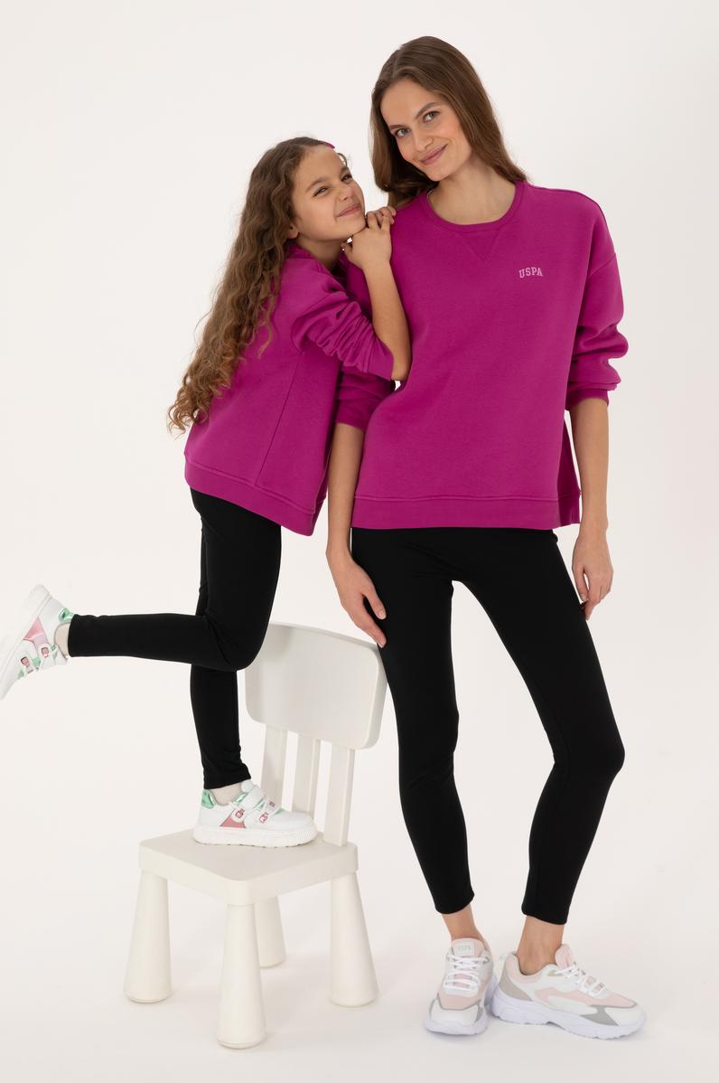 Kız Çocuk Fuşya Şardonlu Bisiklet Yaka Basic Sweatshirt