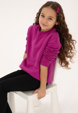 Kız Çocuk Fuşya Şardonlu Bisiklet Yaka Basic Sweatshirt - 50316810002