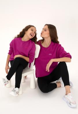 Kız Çocuk Fuşya Şardonlu Bisiklet Yaka Basic Sweatshirt - 50316810002