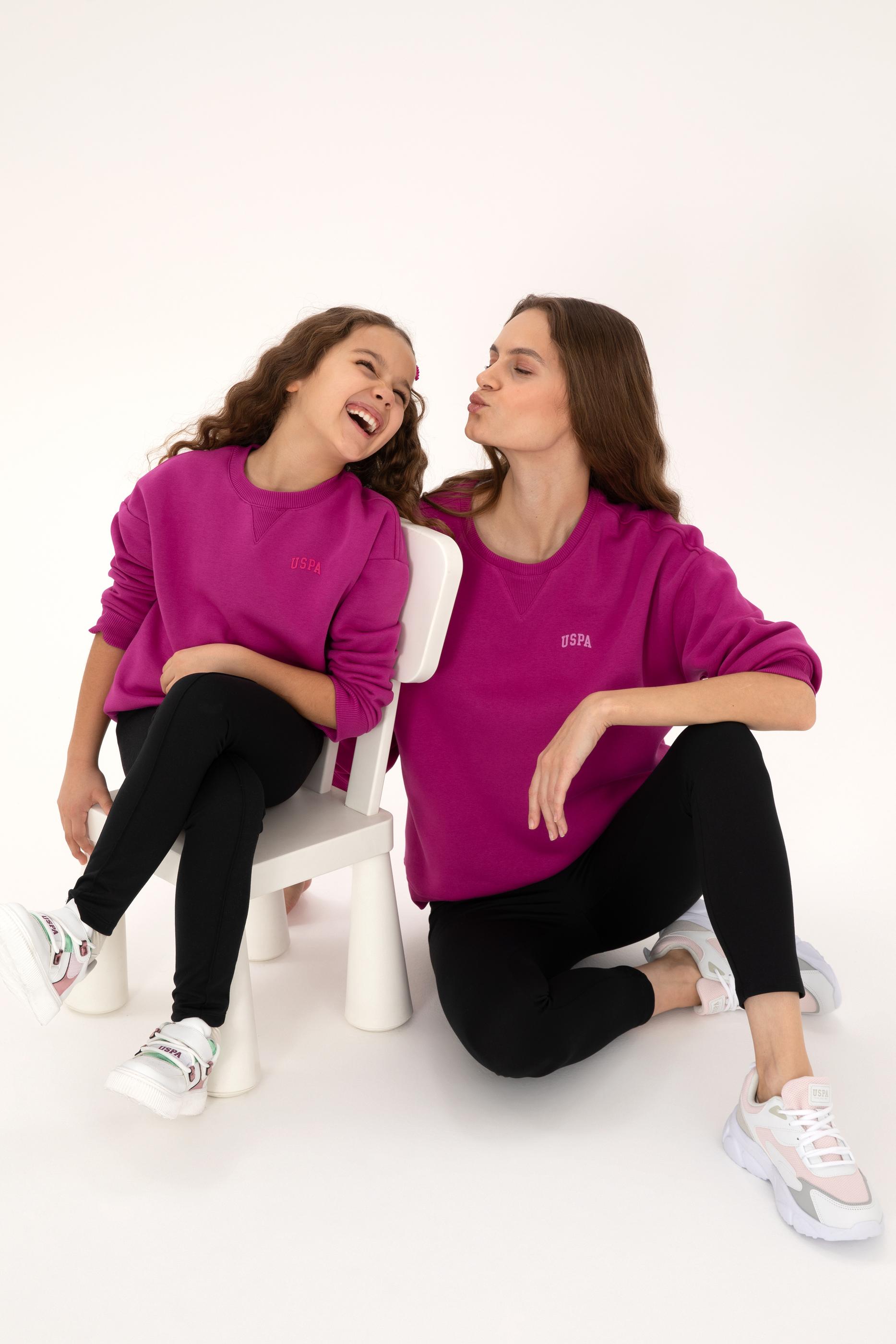 Kız Çocuk Fuşya Şardonlu Bisiklet Yaka Basic Sweatshirt