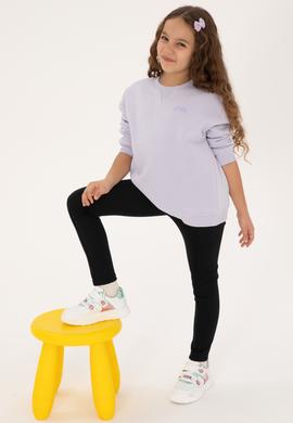 Kız Çocuk Lila Şardonlu Bisiklet Yaka Basic Sweatshirt - 50316810015