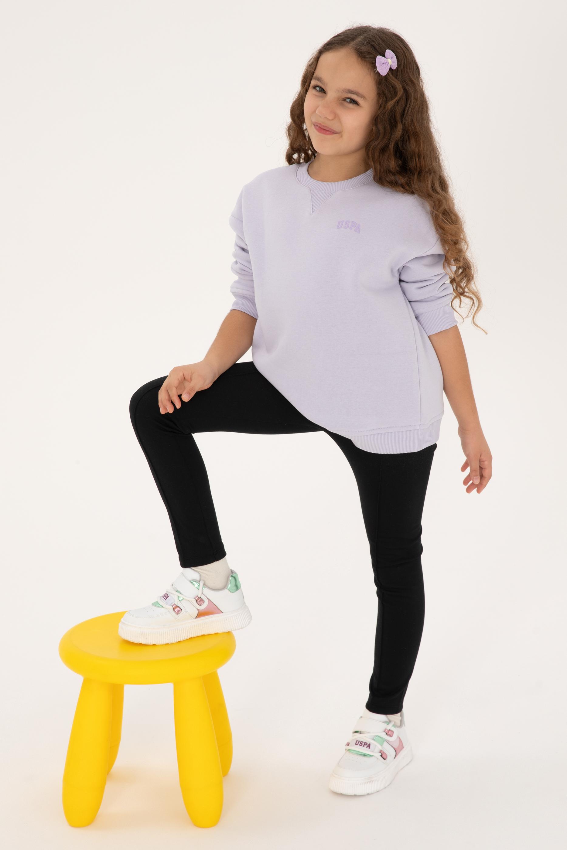 Kız Çocuk Lila Şardonlu Bisiklet Yaka Basic Sweatshirt