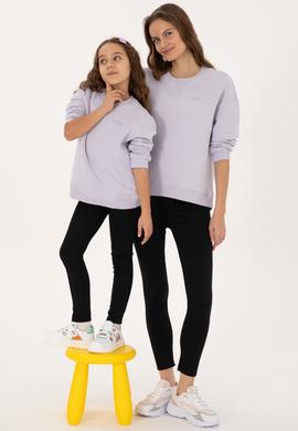 Kız Çocuk Lila Şardonlu Bisiklet Yaka Basic Sweatshirt - 50316810015