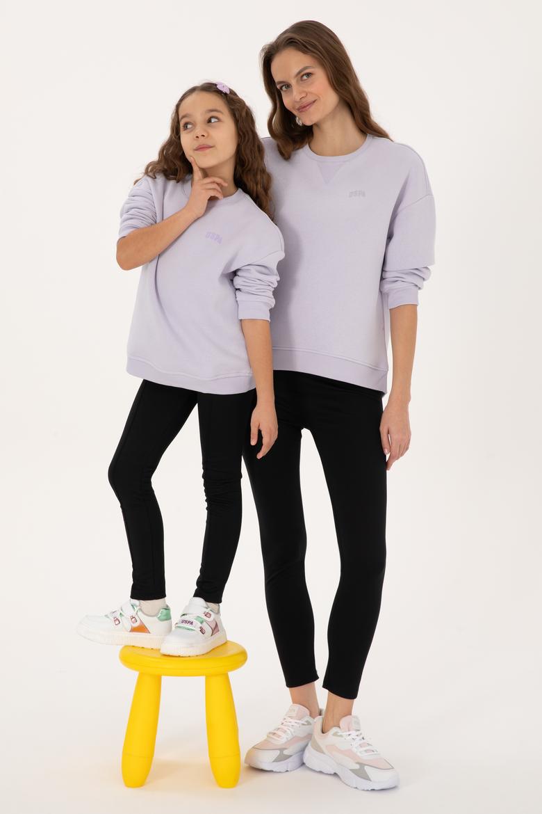 Kız Çocuk Lila Şardonlu Bisiklet Yaka Basic Sweatshirt - 50316810015