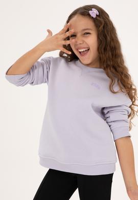 Kız Çocuk Lila Şardonlu Bisiklet Yaka Basic Sweatshirt - 50316810015