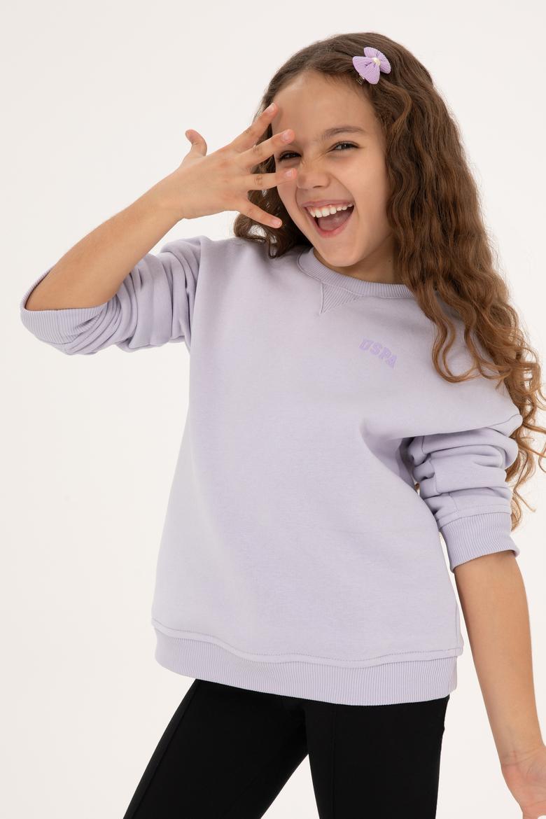 Kız Çocuk Lila Şardonlu Bisiklet Yaka Basic Sweatshirt - 50316810015