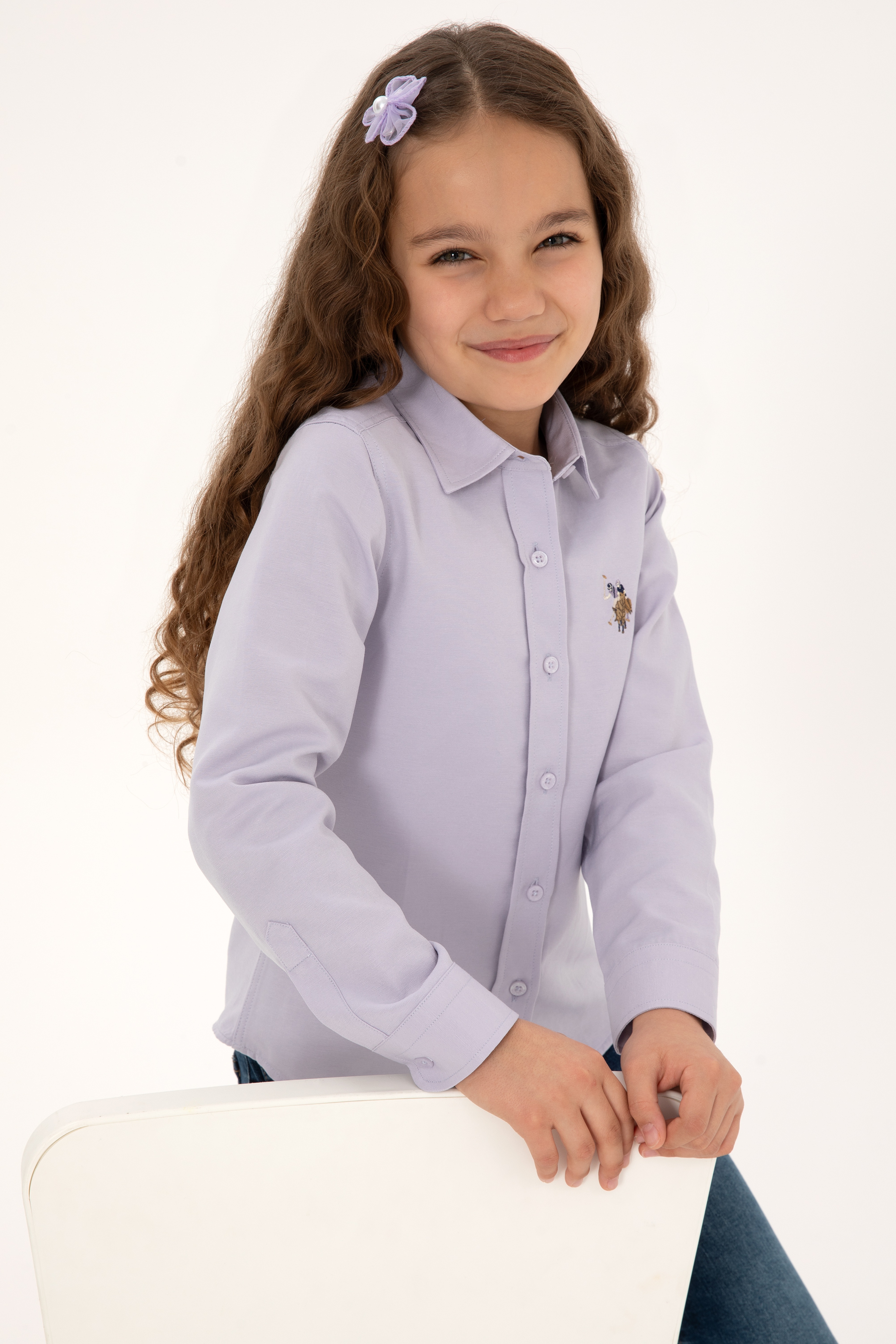 Kız Çocuk Lila Uzun Kollu Basic Gömlek