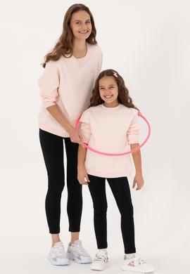 Kadın Açık Pembe Şardonlu Bisiklet Yaka Basic Sweatshırt - 50313586104