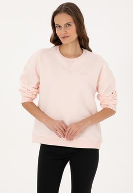 Kadın Açık Pembe Şardonlu Bisiklet Yaka Basic Sweatshırt - 50313586104