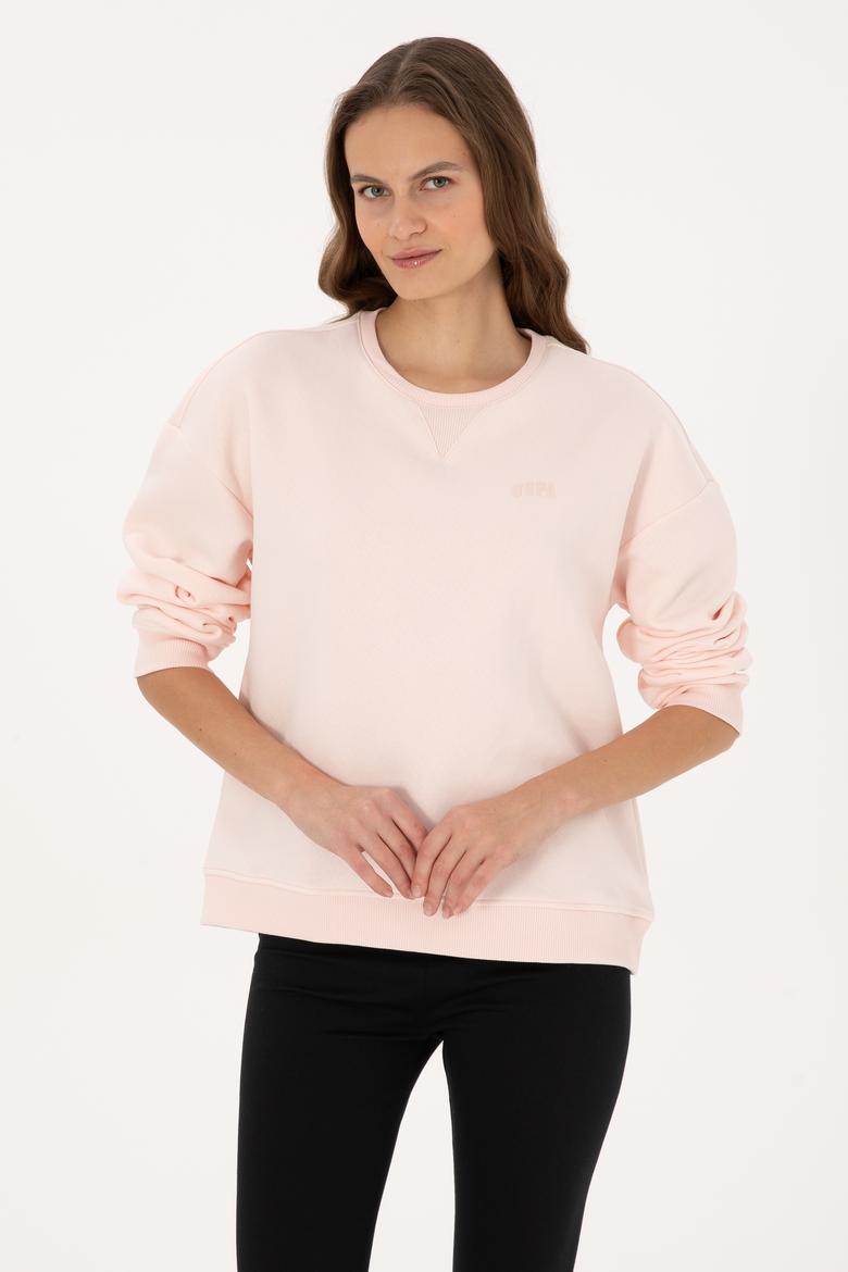 Kadın Açık Pembe Şardonlu Bisiklet Yaka Basic Sweatshırt - 50313586104