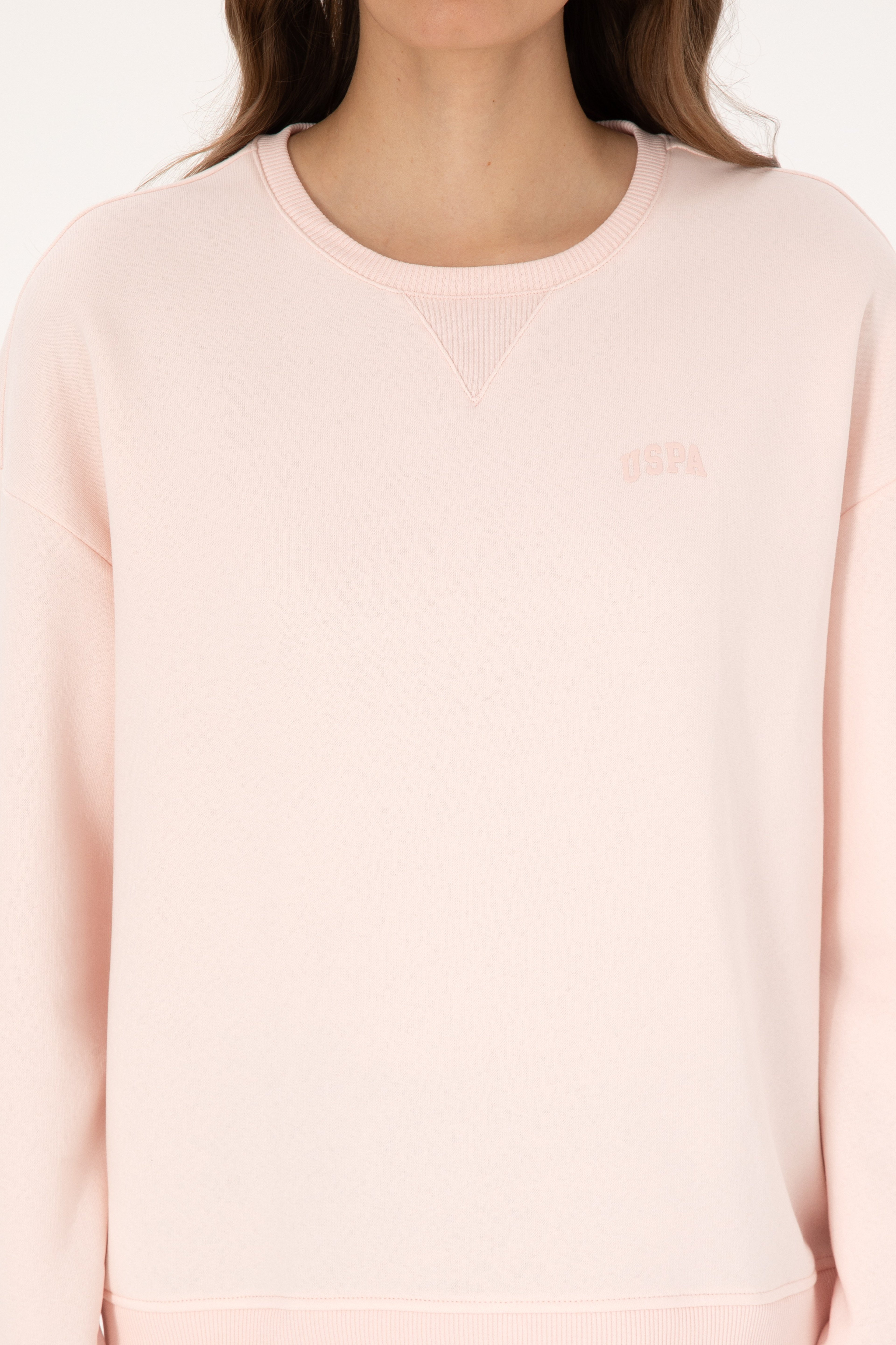 Kadın Açık Pembe Şardonlu Bisiklet Yaka Basic Sweatshırt - Image 6