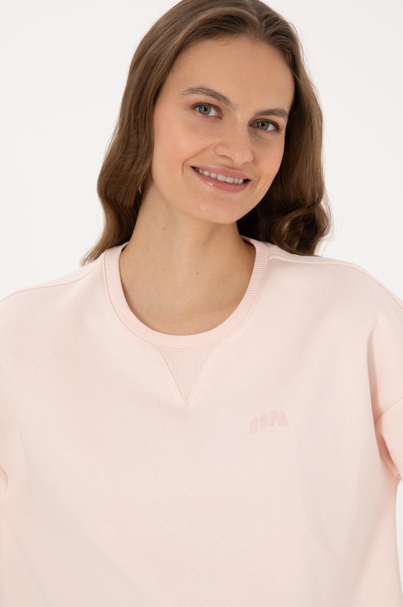 Kadın Açık Pembe Şardonlu Bisiklet Yaka Basic Sweatshırt