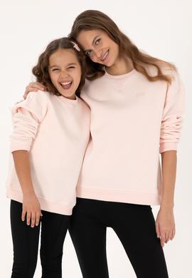 Kadın Açık Pembe Şardonlu Bisiklet Yaka Basic Sweatshırt - 50313586104
