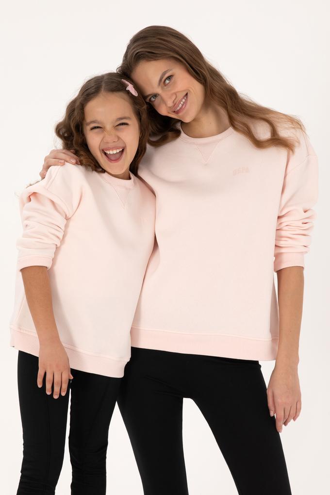 Kadın Açık Pembe Şardonlu Bisiklet Yaka Basic Sweatshırt