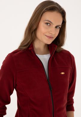 Kadın Bordo Fermuarlı Dik Yaka Polar Sweatshirt - 50316729072
