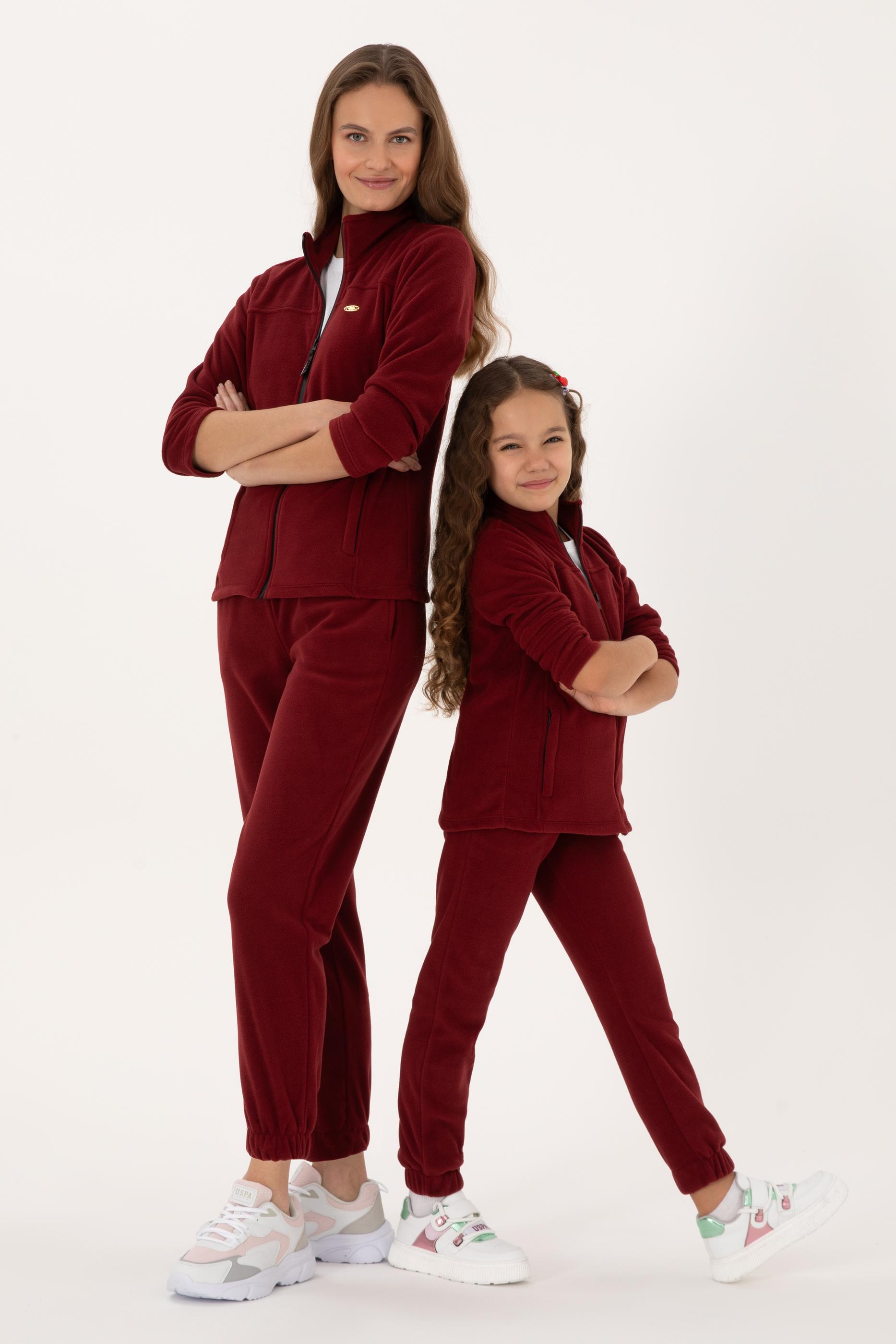 Kadın Bordo Fermuarlı Dik Yaka Polar Sweatshirt