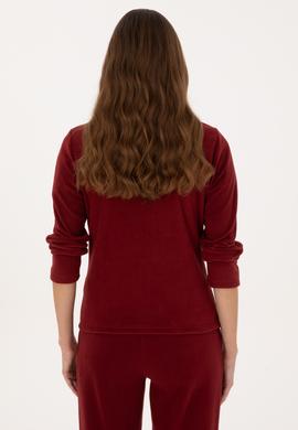 Kadın Bordo Fermuarlı Dik Yaka Polar Sweatshirt - 50316729072