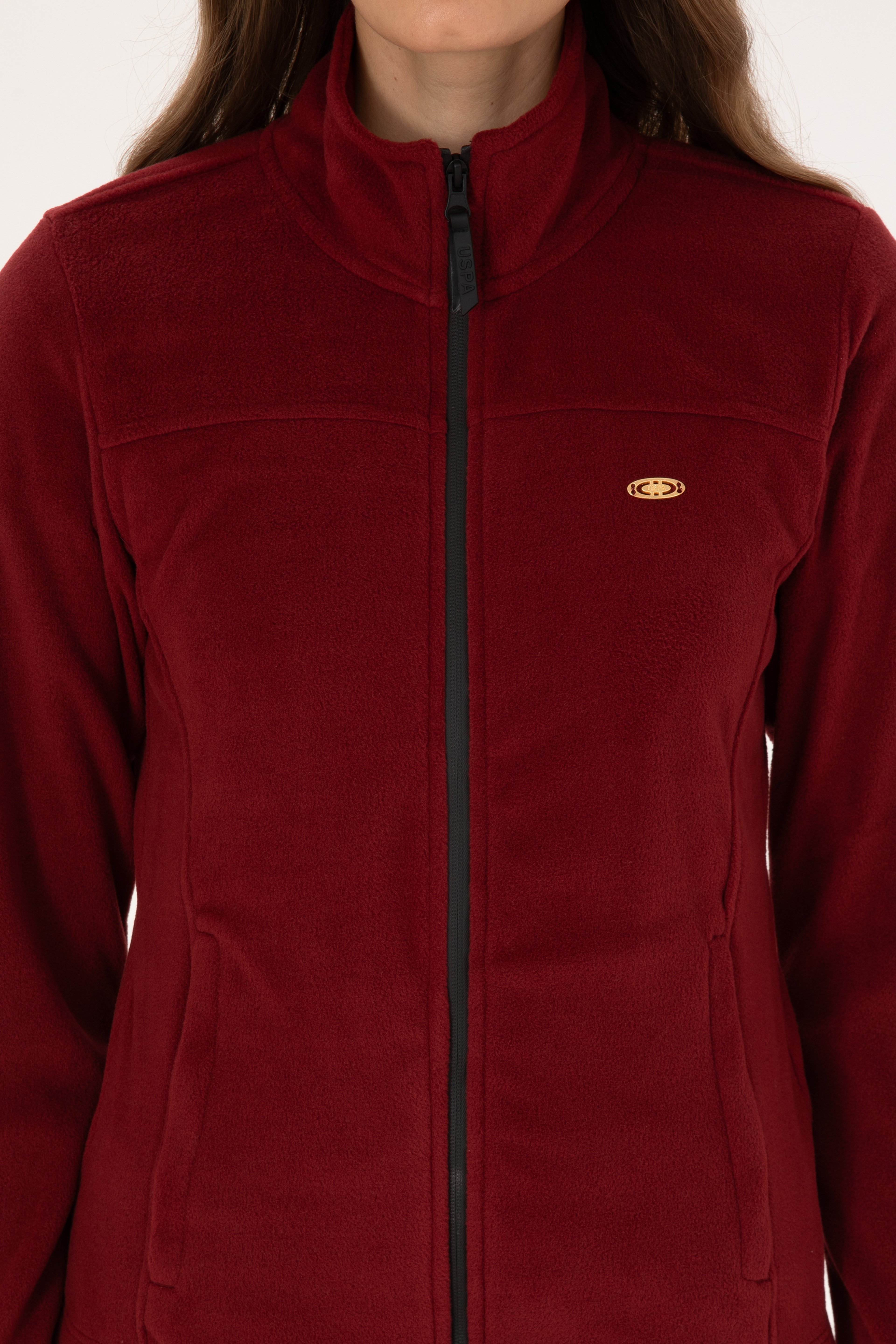 Kadın Bordo Fermuarlı Dik Yaka Polar Sweatshirt - Image 6