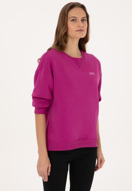 Kadın Fuşya Şardonlu Bisiklet Yaka Basic Sweatshırt - 50313586008
