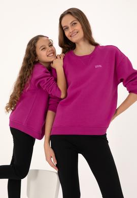 Kadın Fuşya Şardonlu Bisiklet Yaka Basic Sweatshırt - 50313586008