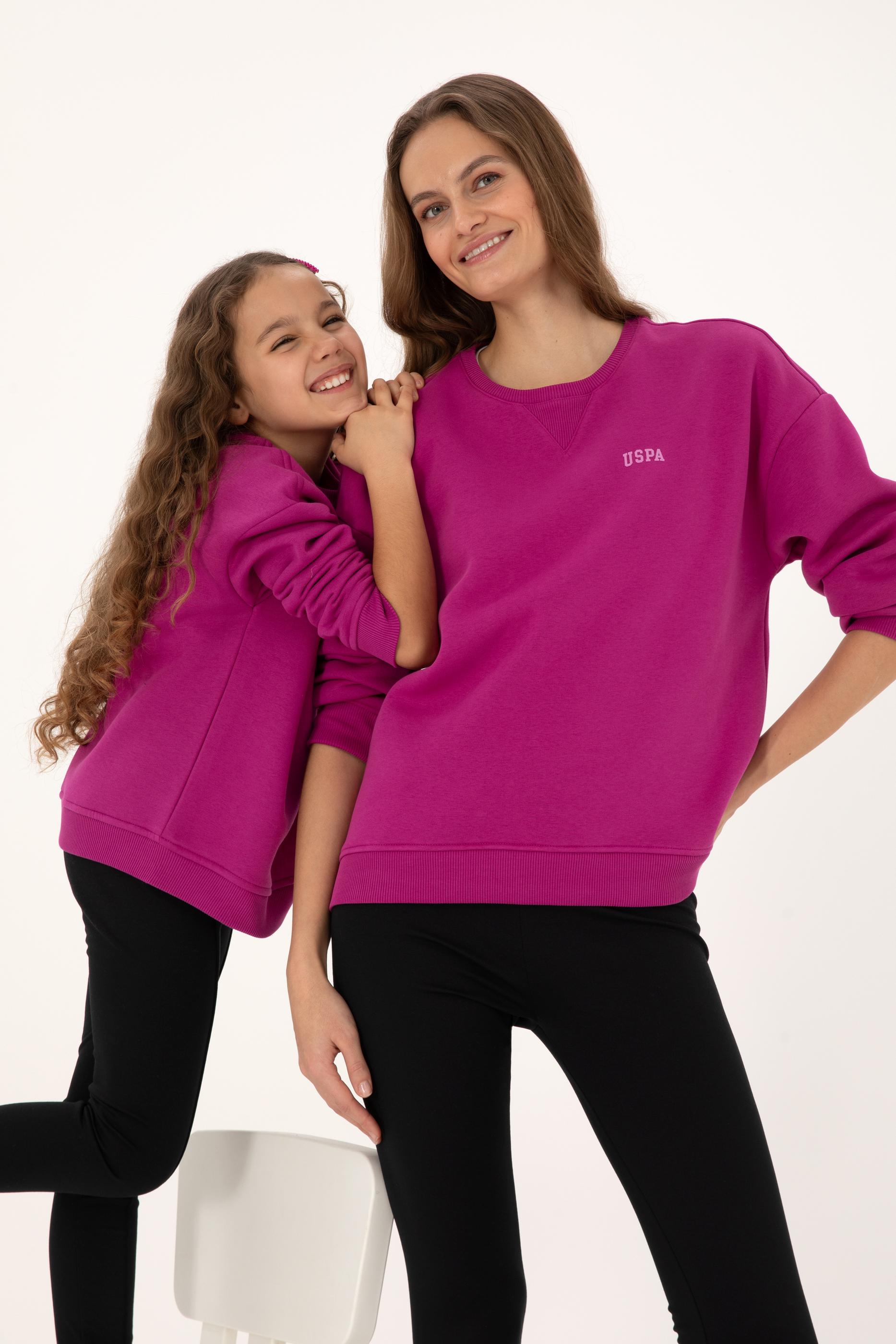 Kadın Fuşya Şardonlu Bisiklet Yaka Basic Sweatshırt