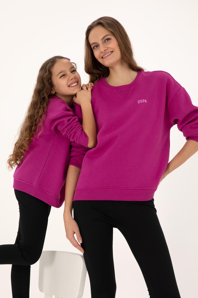 Kadın Fuşya Şardonlu Bisiklet Yaka Basic Sweatshırt