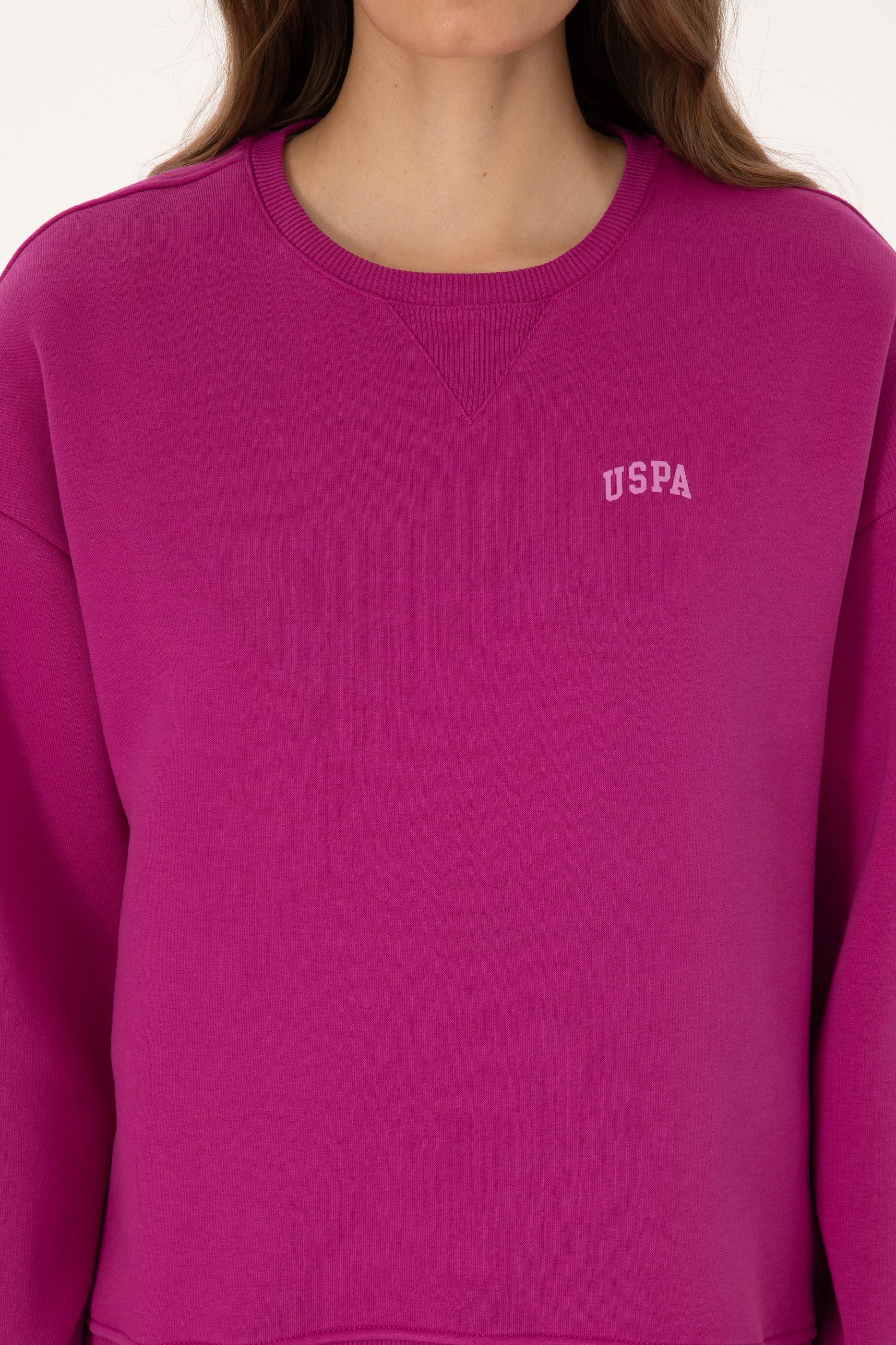 Kadın Fuşya Şardonlu Bisiklet Yaka Basic Sweatshırt