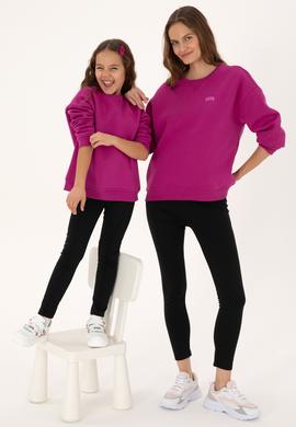 Kadın Fuşya Şardonlu Bisiklet Yaka Basic Sweatshırt - 50313586008