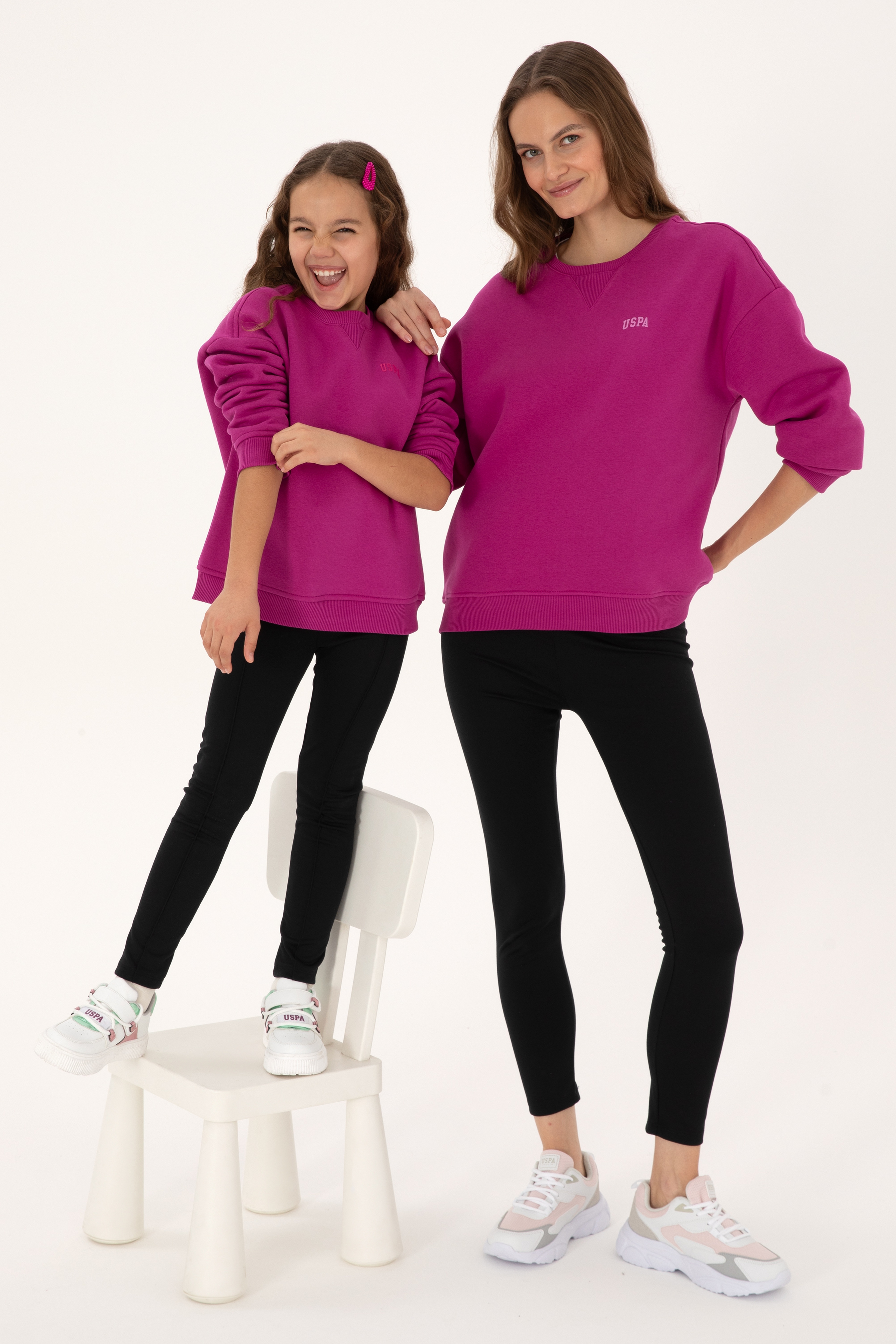 Kadın Fuşya Şardonlu Bisiklet Yaka Basic Sweatshırt