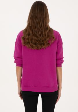 Kadın Fuşya Şardonlu Bisiklet Yaka Basic Sweatshırt - 50313586008
