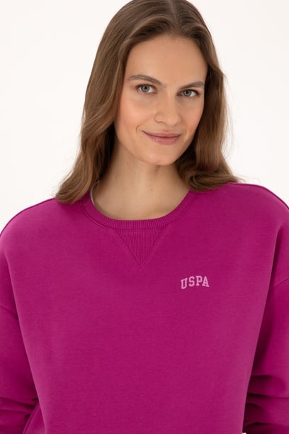 Kadın Fuşya Şardonlu Bisiklet Yaka Basic Sweatshırt