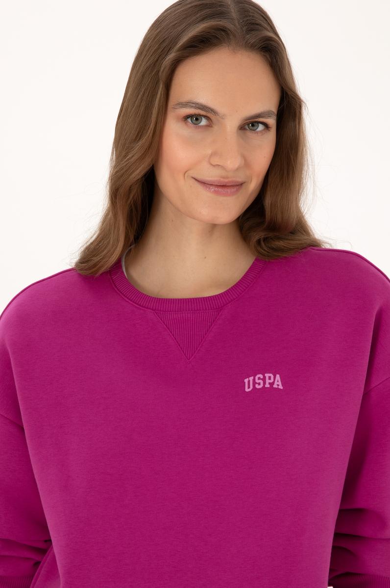 Kadın Fuşya Şardonlu Bisiklet Yaka Basic Sweatshırt