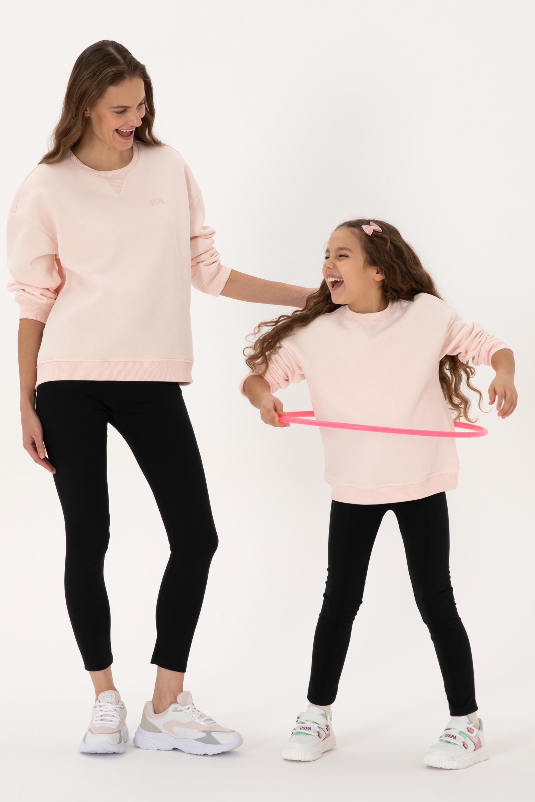 Kız Çocuk Açık Pembe Şardonlu Bisiklet Yaka Basic Sweatshirt