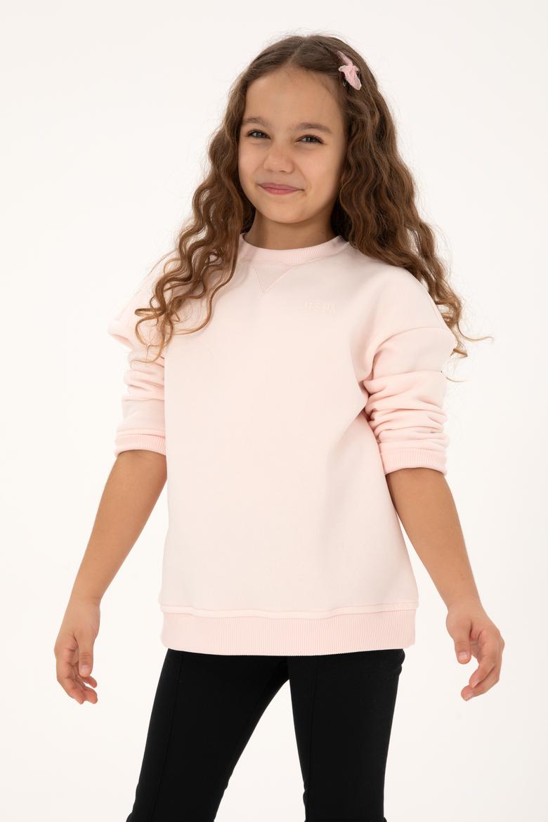 Kız Çocuk Açık Pembe Şardonlu Bisiklet Yaka Basic Sweatshirt - 50316810030