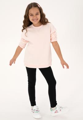 Kız Çocuk Açık Pembe Şardonlu Bisiklet Yaka Basic Sweatshirt - 50316810030