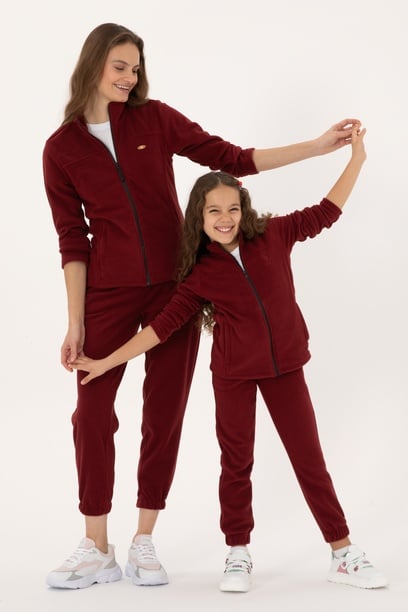Kız Çocuk Bordo Fermuarlı Polar Sweatshirt