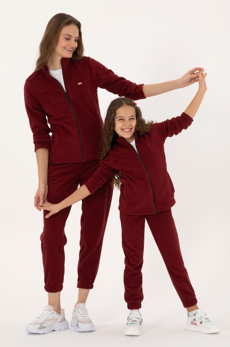 Kız Çocuk Bordo Fermuarlı Polar Sweatshirt