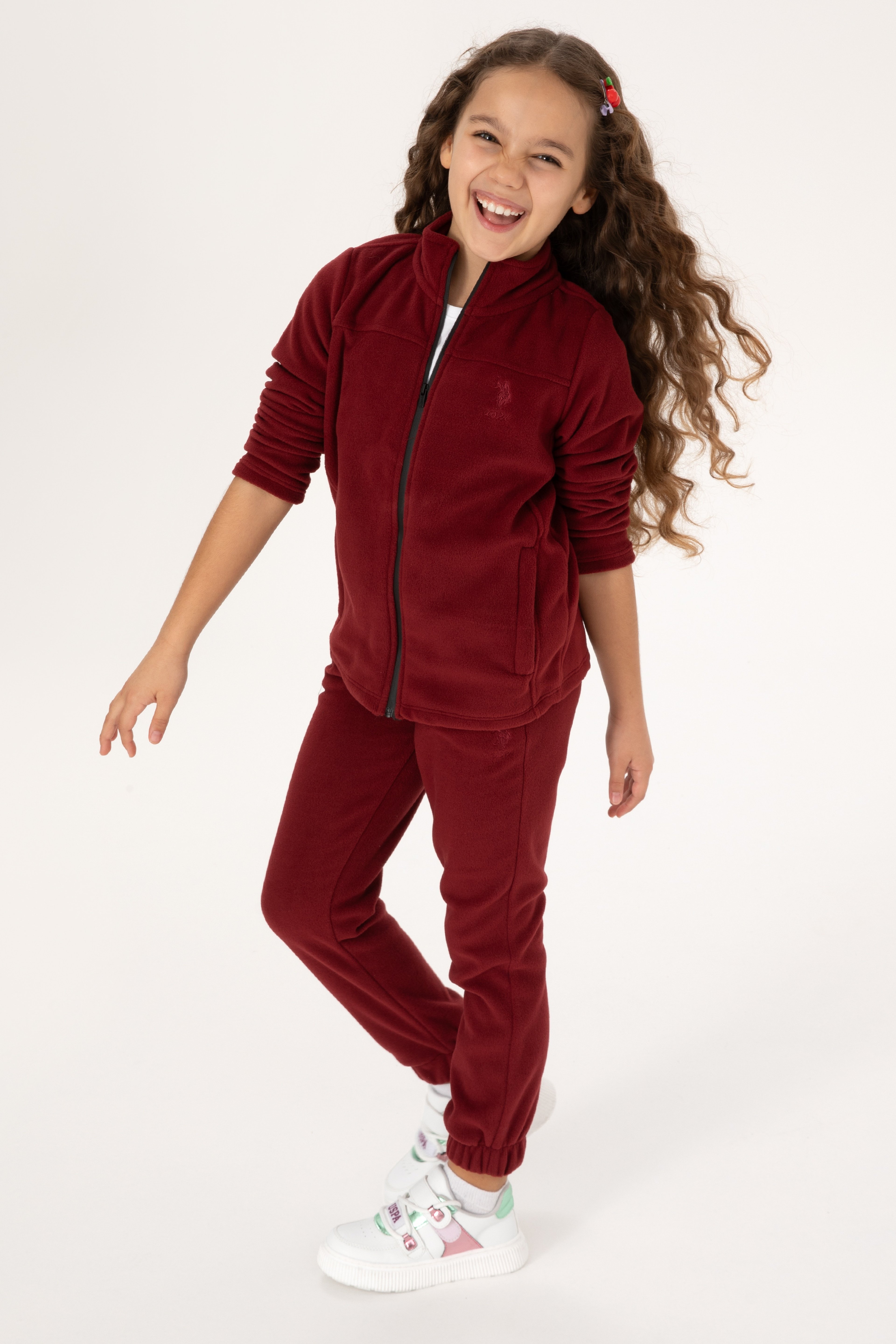 Kız Çocuk Bordo Fermuarlı Polar Sweatshirt
