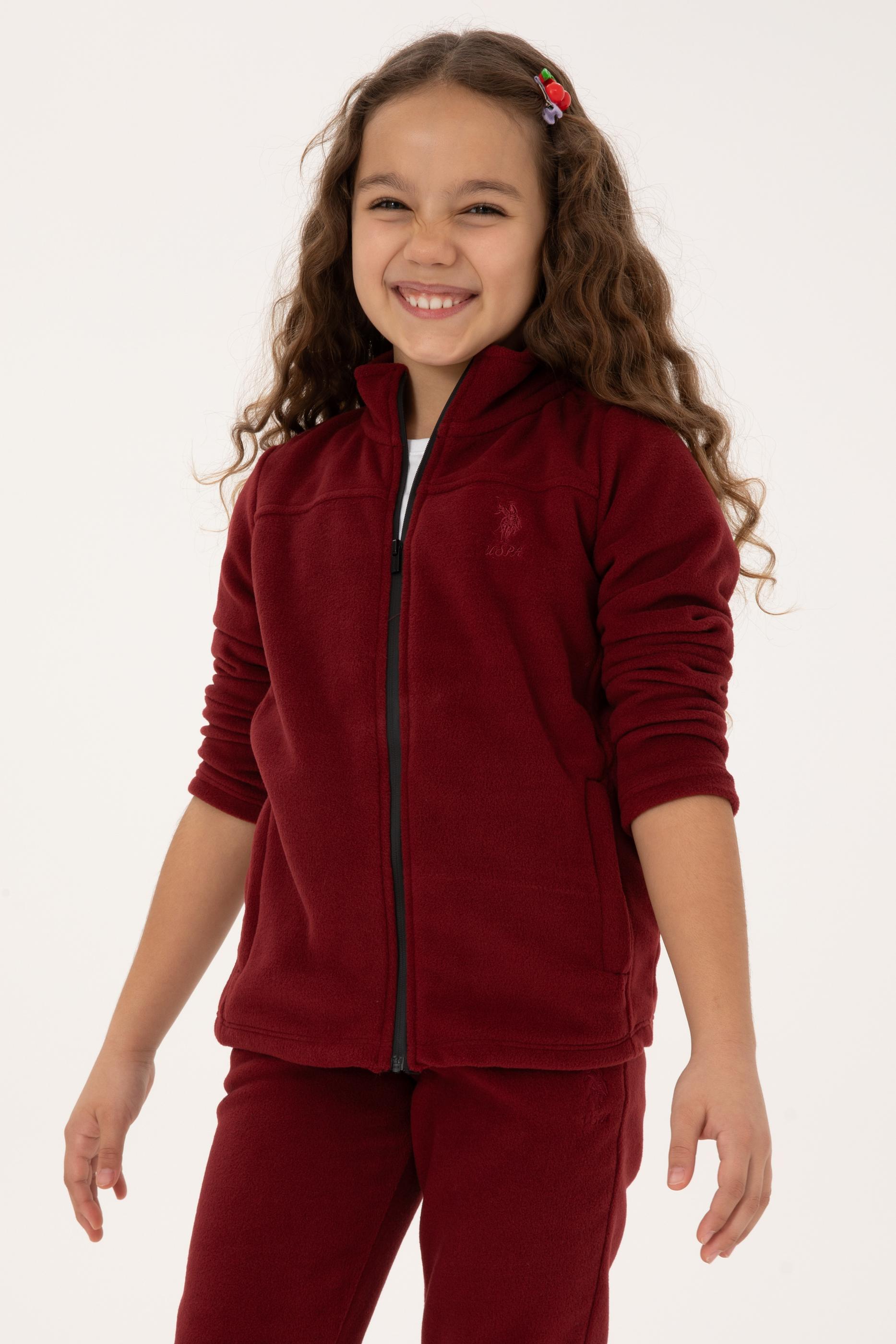 Kız Çocuk Bordo Fermuarlı Polar Sweatshirt