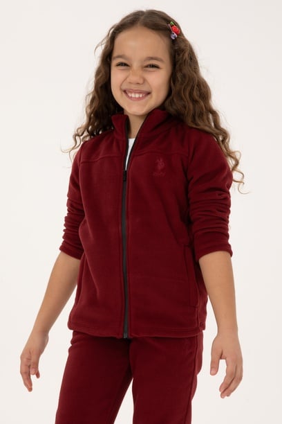 Kız Çocuk Bordo Fermuarlı Polar Sweatshirt