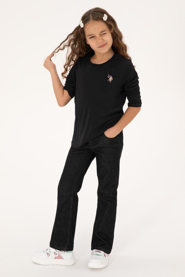 Kız Çocuk Siyah Bisiklet Yaka Basic Sweatshirt - 50317915019