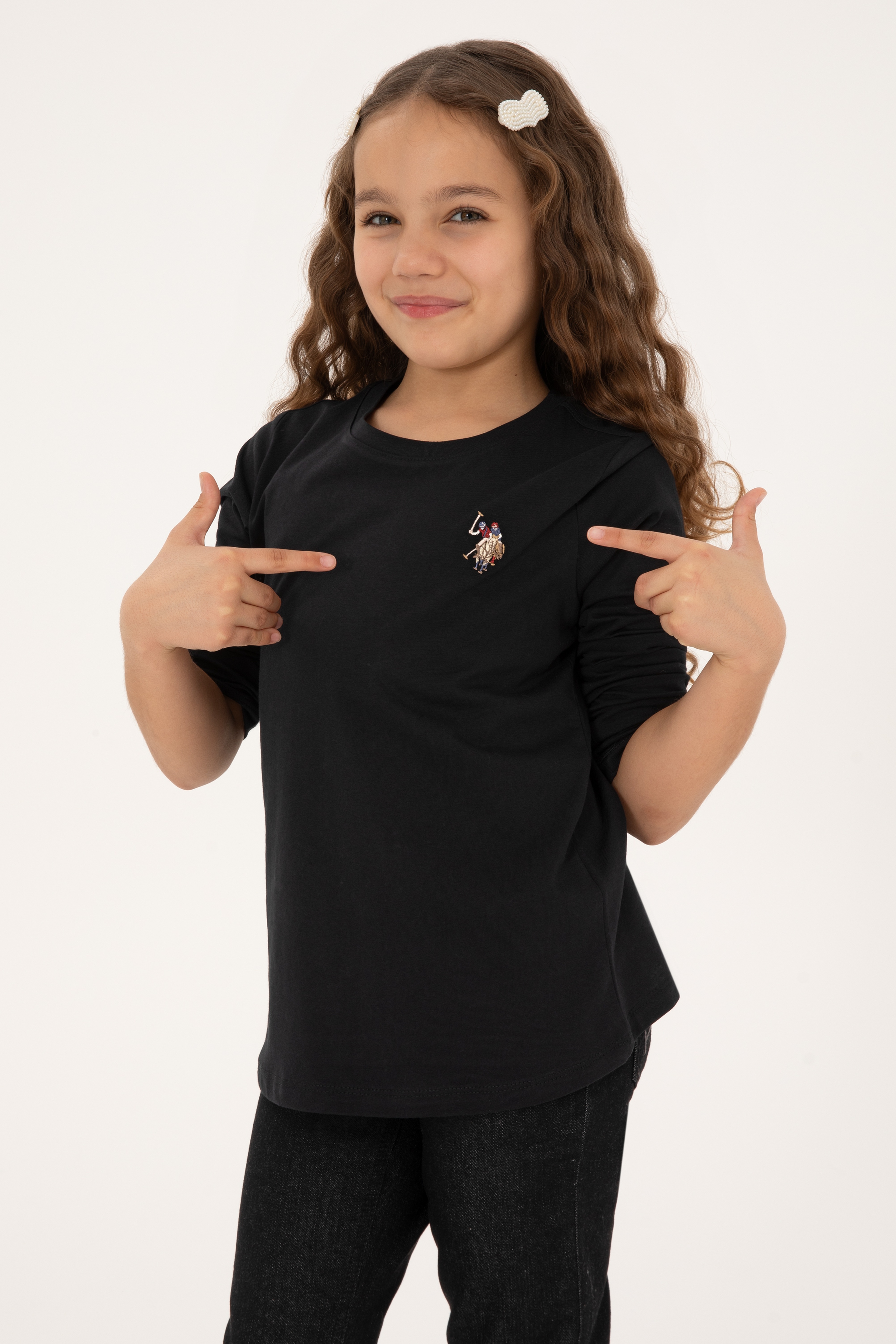 Kız Çocuk Siyah Bisiklet Yaka Basic Sweatshirt
