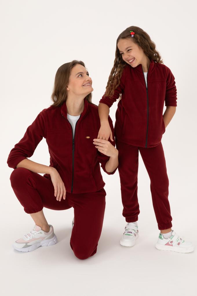 Kadın Bordo Fermuarlı Dik Yaka Polar Sweatshirt