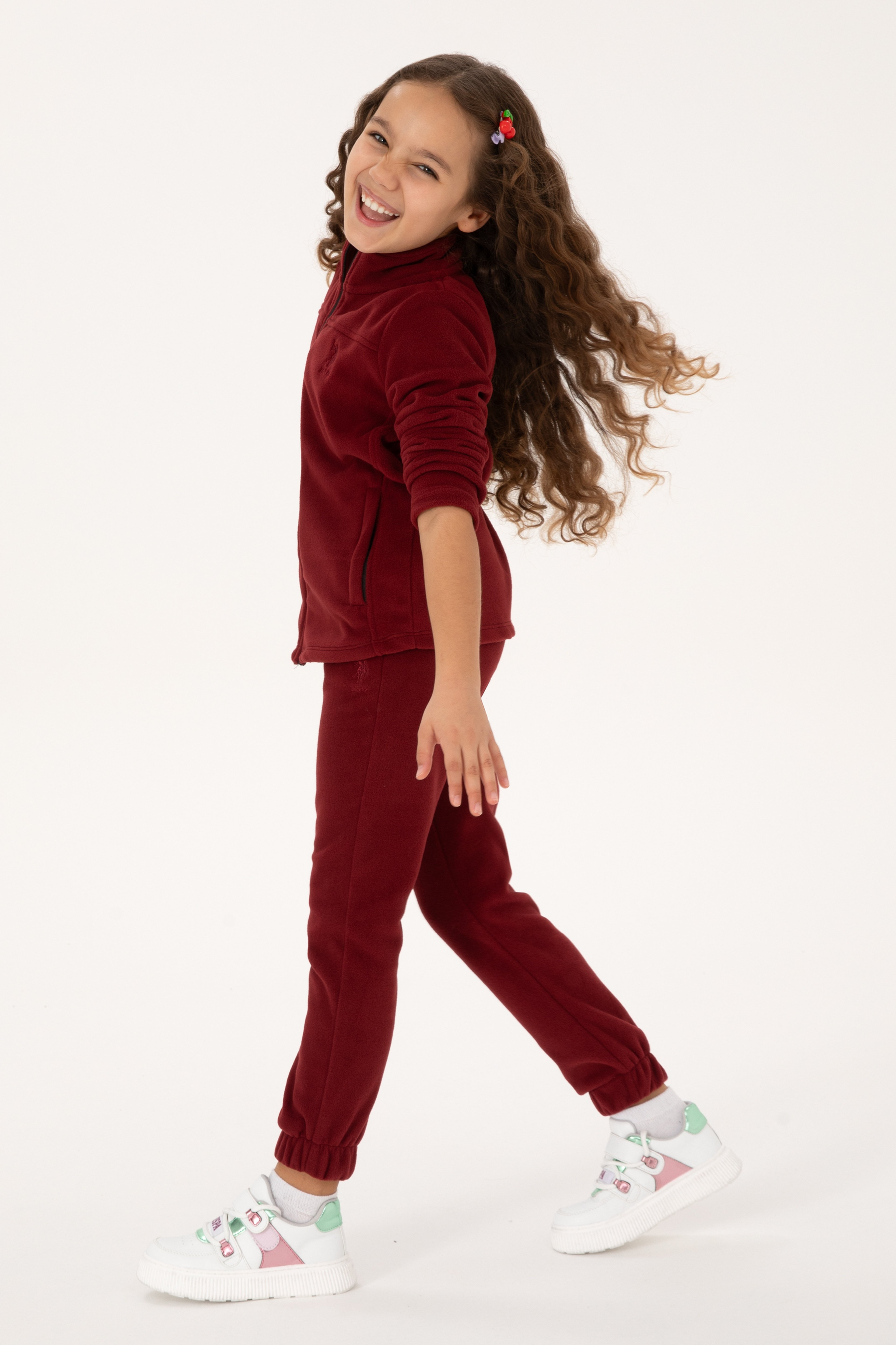 Kız Çocuk Bordo Jogger Polarlı Eşofman Altı - Image 4