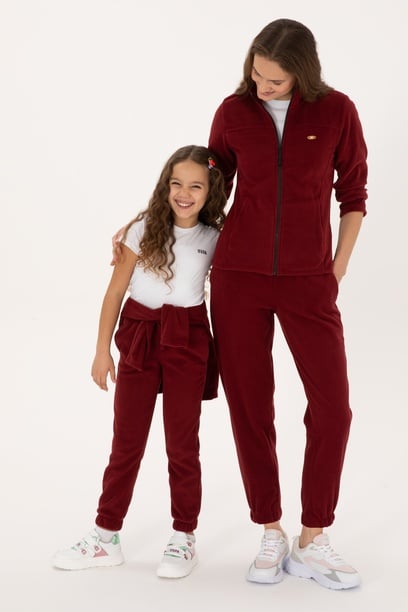 Kız Çocuk Bordo Jogger Polarlı Eşofman Altı