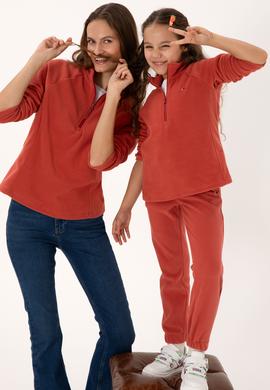 Kız Çocuk Gül Kurusu Polarlı Yarım Fermuarlı Sweatshirt - 50317884006