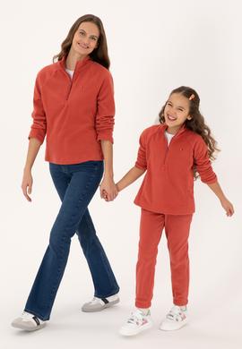 Kız Çocuk Gül Kurusu Polarlı Yarım Fermuarlı Sweatshirt - 50317884006